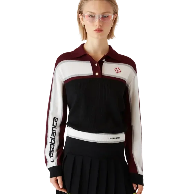 Tricou polo oversized cu mâneci lungi și dungi