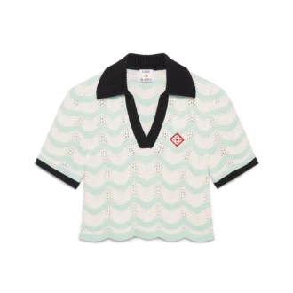 Tricou polo scurt din bumbac croșetat cu model de valuri