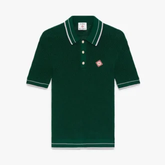 Tricou polo verde cu mâneci scurte, croșetat