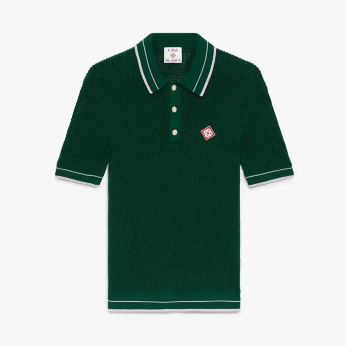Tricou polo verde cu mâneci scurte, croșetat Tricou polo verde cu mâneci scurte, croșetat