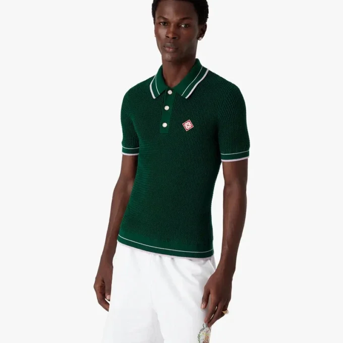 Tricou polo verde cu mâneci scurte, croșetat Tricou polo verde cu mâneci scurte, croșetat